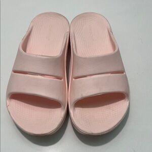 OOfos Pink Slide Sandals
